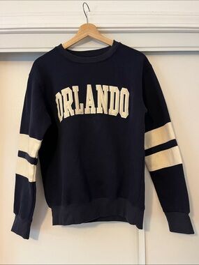 Orlando Navy Crewneck Sweatshirt with Cream Stripes